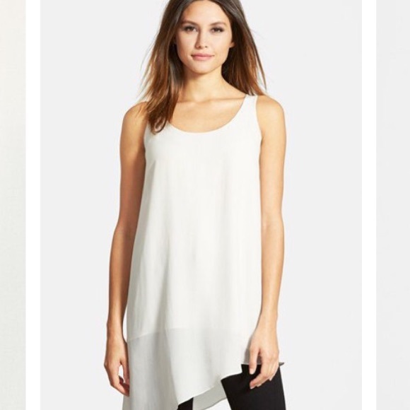 Eileen Fisher Scoop Neck Asymmetrical Silk Tank