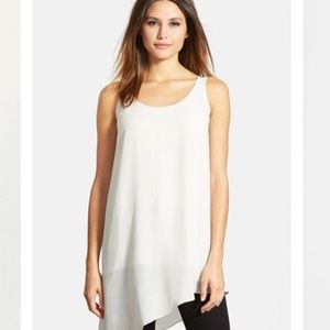 Eileen Fisher Scoop Neck Asymmetrical Silk Tank