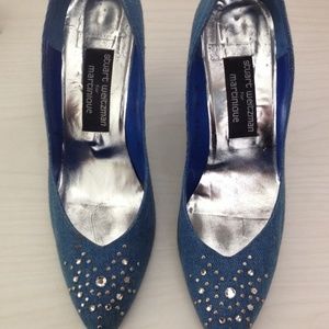 Stuart Weitzman Denim shoe with rhinestone