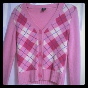 Gap pink white argyle cardigan sweater Medium M
