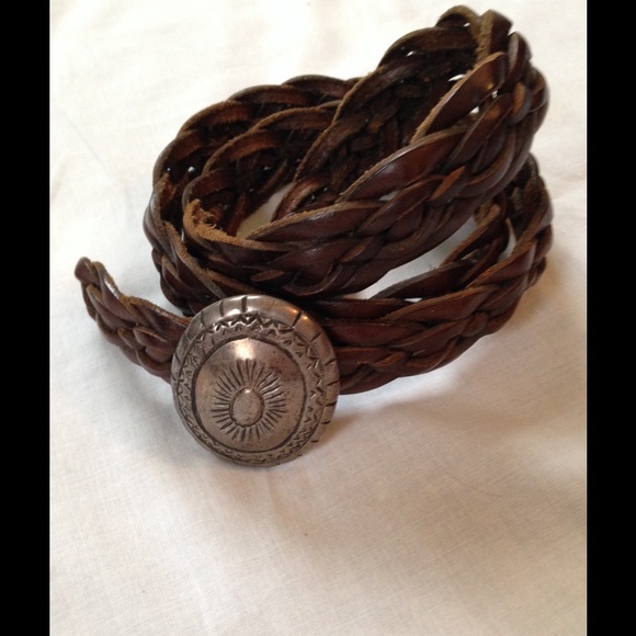 Brown woven leather belt