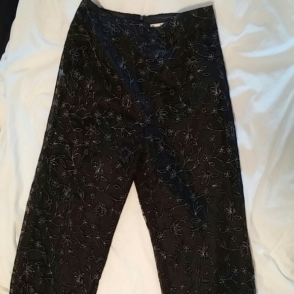 Black with silver floral pattern pants