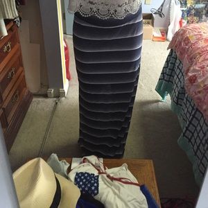 Blue and white striped maxi skirt