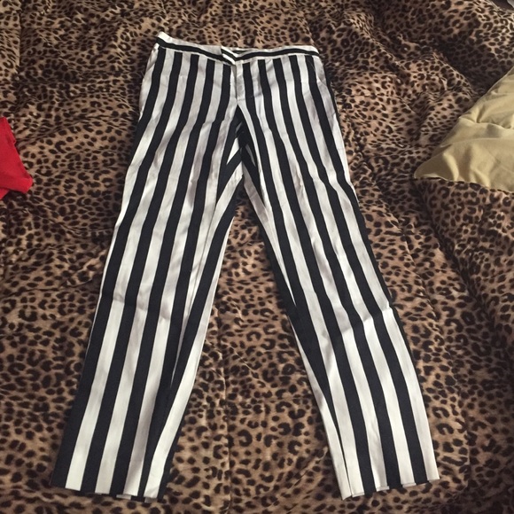 Black and white striped trousers