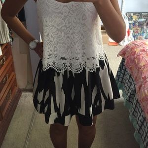 Black and white striped high waisted skirt