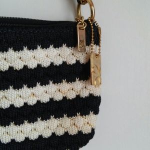 Lina navy blue and white striped handbag