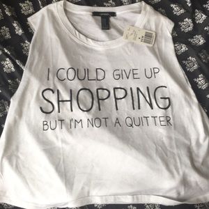Give Up Shooping White Cropped Muscle Tee