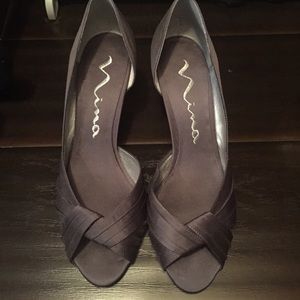 Nina Grey Satin Pumps with 3" Heel
