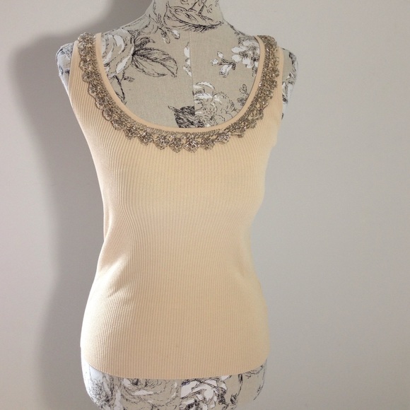 Cache Tops - Cache Tan Embellished Tank Top M