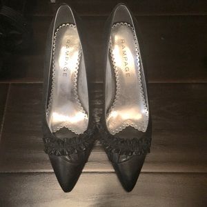 Rampage Black Pointy Toe Pumps with Ribbon Details