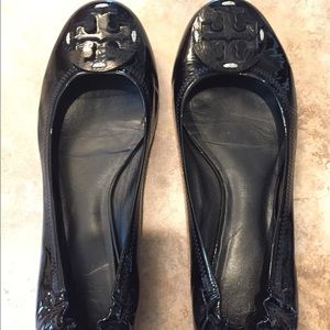 Black patent Tory Burch Reva flats