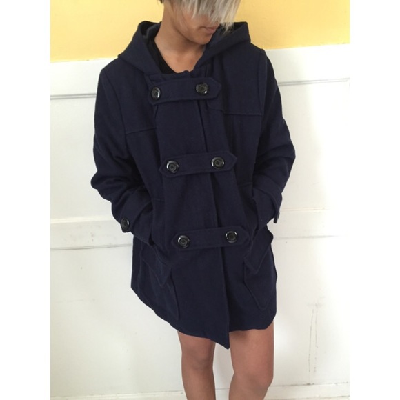 Navy unisex men's wool duffel coat