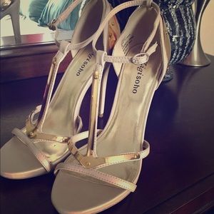 Zigi soho nude and gold heel with ankle strap.