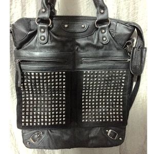 Black Studded Messenger Tote