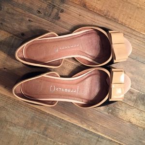 Jeffrey Campbell black + beige peep toe flats