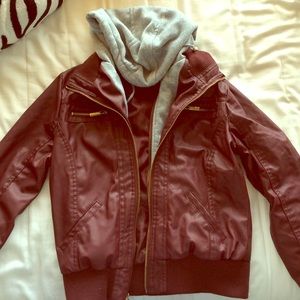 Maroon/gold faux leather jacket