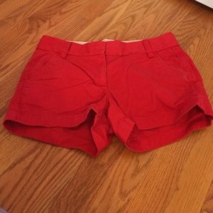 Red J. Crew chino shorts