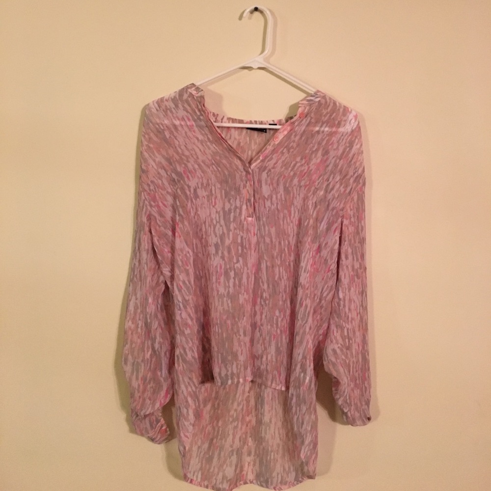 Pink painted pattern sheer blouse