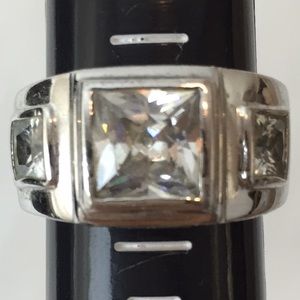 Stainless Steel Ring with three Square Stones