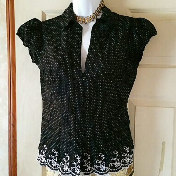 BLACK DOT  EMBROIDERED DRESS TOP