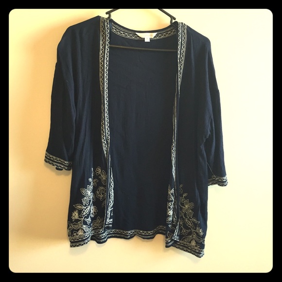 Navy Embroidered Kimono