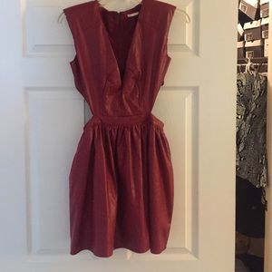 New Red leather cut out sides pleated dress