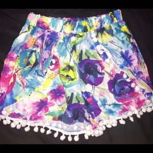 Floral Print Pom Pom Dressy Shorts