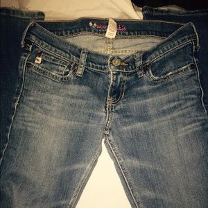 Dark denim blue jeans.