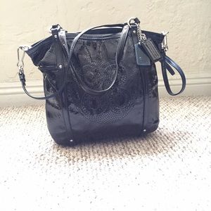 Coach Audrey Navy Patent Leather Cinched Tote