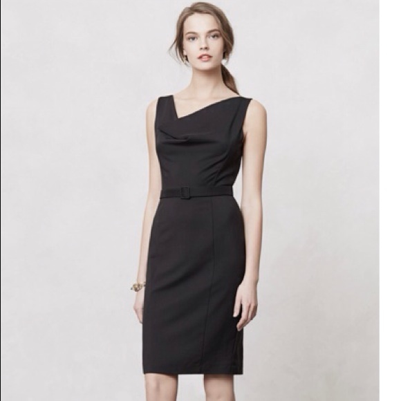 Anthropologie COWLNECK PENCIL DRESS Black Sz 0 NEW - Picture 2 of 4