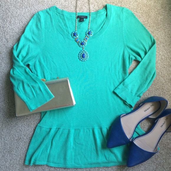 Ann Taylor Tops - Seafoam 3/4 Sleeve Lightweight Peplum Sweater