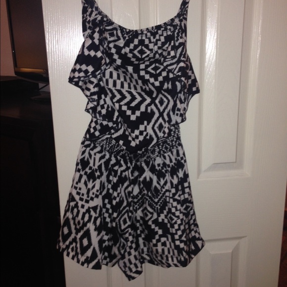 Black and white strapless romper