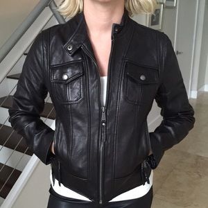 Michael Kors black leather moto jacket