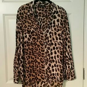 Leopard print button down top