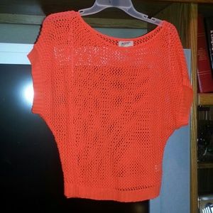 Neon orange fishnet top