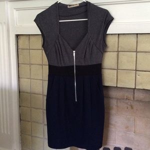 Grey, black and blue dress with retro feel