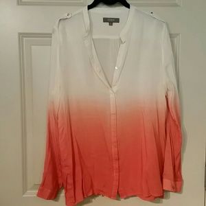 Cream/tangerine ombre button down top