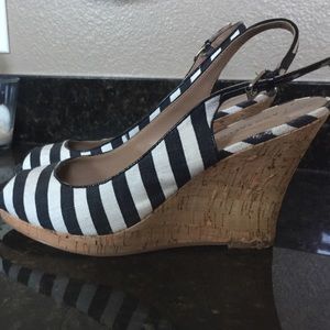 Nautical striped Ann Taylor peep toe wedge