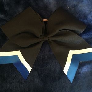 Blue black and white chevron bow