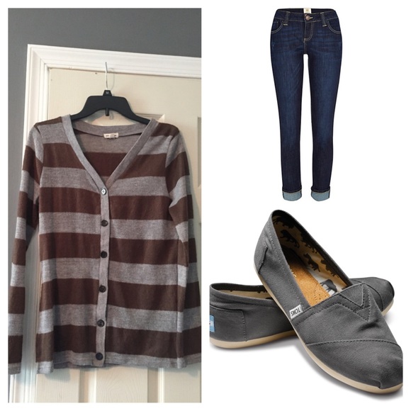 Brown & gray striped button cardigan!