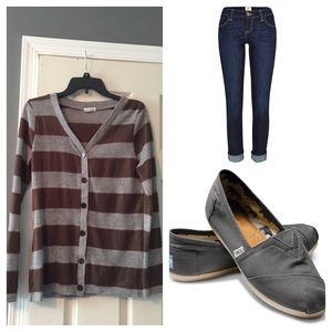 Brown & gray striped button cardigan!
