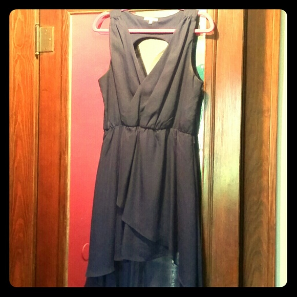 Navy, high-low dress with keyhole back