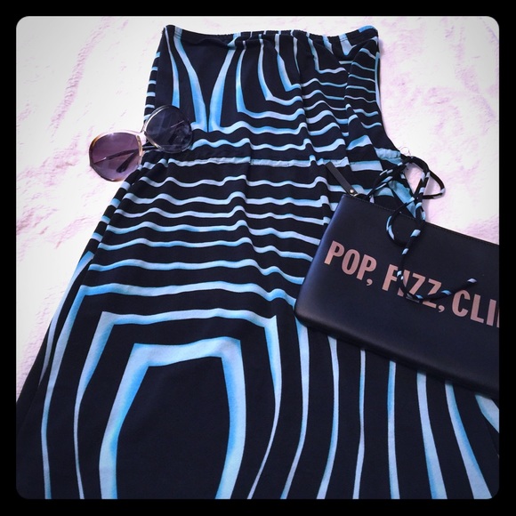 Forever 21 Black and Teal Geometric Pattern Dress