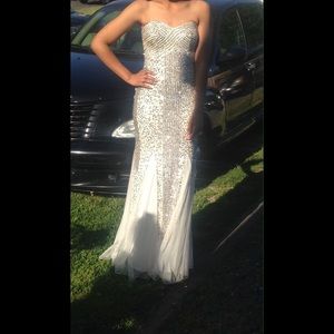 Strapless gold and silver sequence prom dress