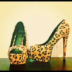 Cheetah Print Peep Toe Platform Heels
