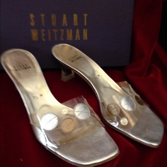 NEW Stuart WEITZMAN  silver:gold short clear pumps