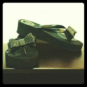 BCBG Studded Bow Tie Black Flip Flops