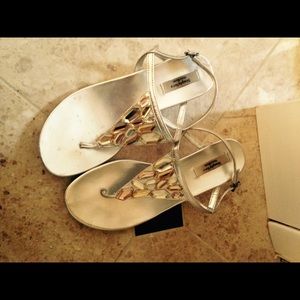 Embellished silver sandals with wedge
