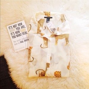 NWT Forever 21 sheer CHEETAH blouse