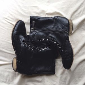 Black Faux Leather Combat Boots